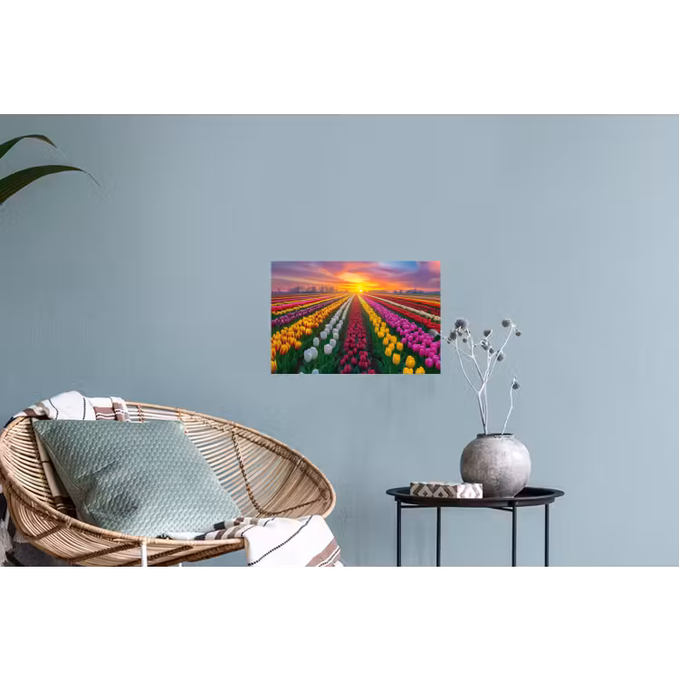 Tulpenveld - Zonsondergang - Kleurrijk Muursticker klein -plant