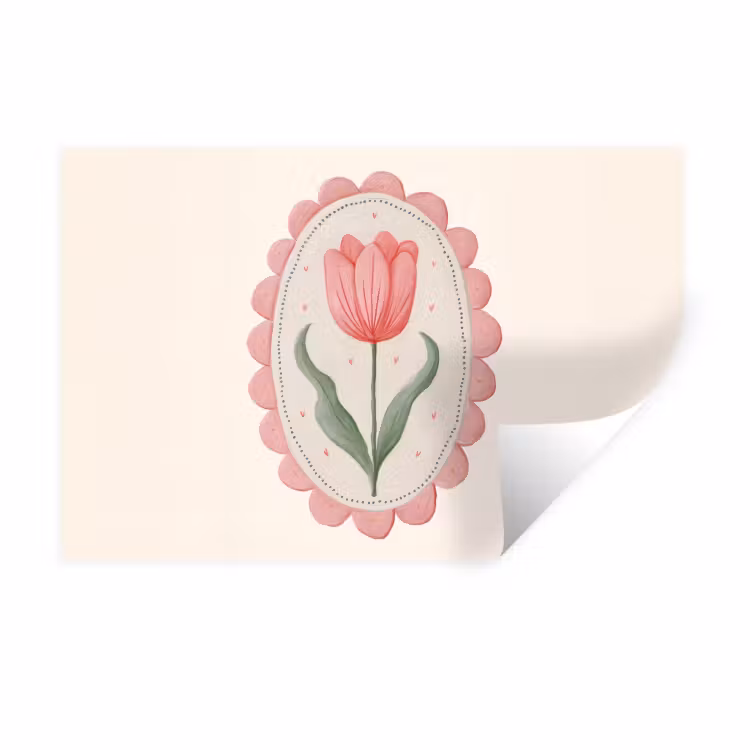 Tulp - Lijst - Ovaal - Illustratie Muursticker klein -3d