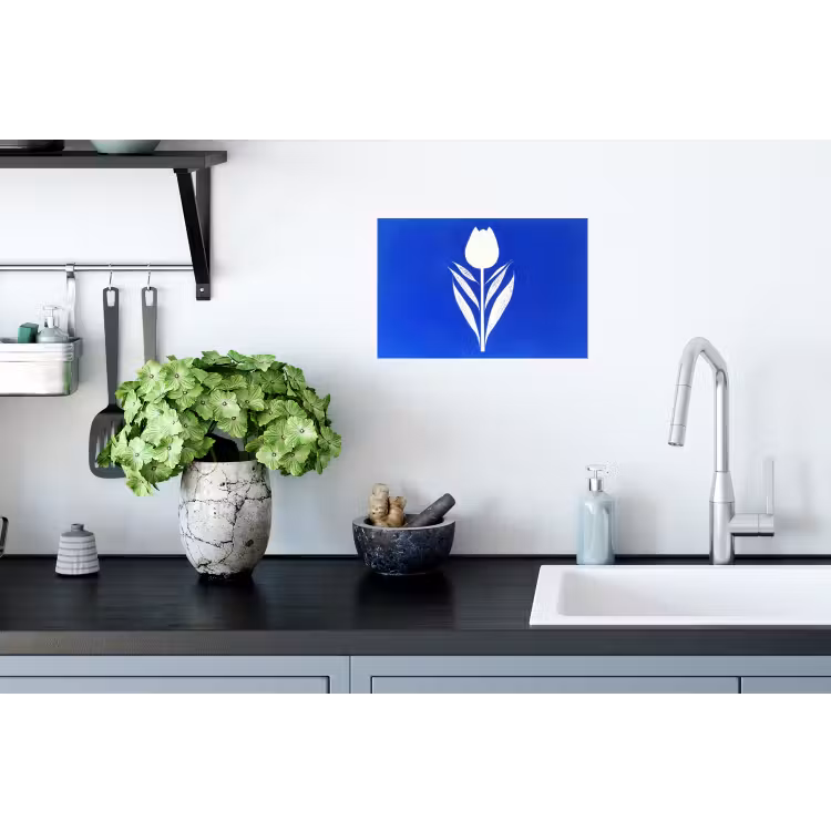 Tulp - Minimalistisch - Bladeren - Wit Muursticker klein -keuken