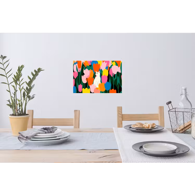 Tulpen - Kat - Kleurrijk Muursticker klein -eettafel