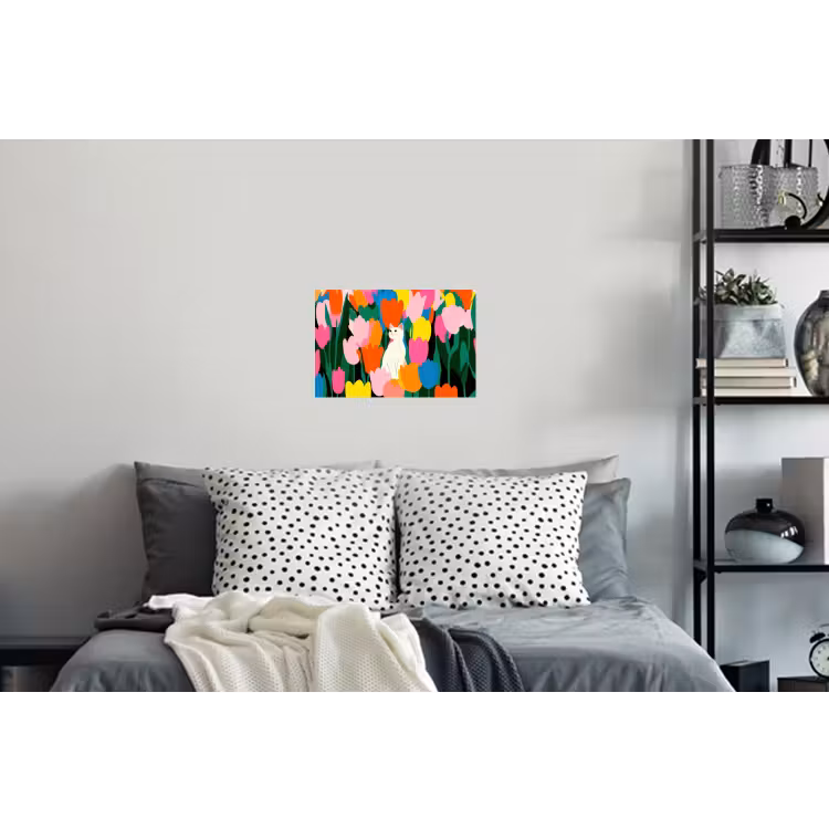 Tulpen - Kat - Kleurrijk Muursticker klein -slaapkamer