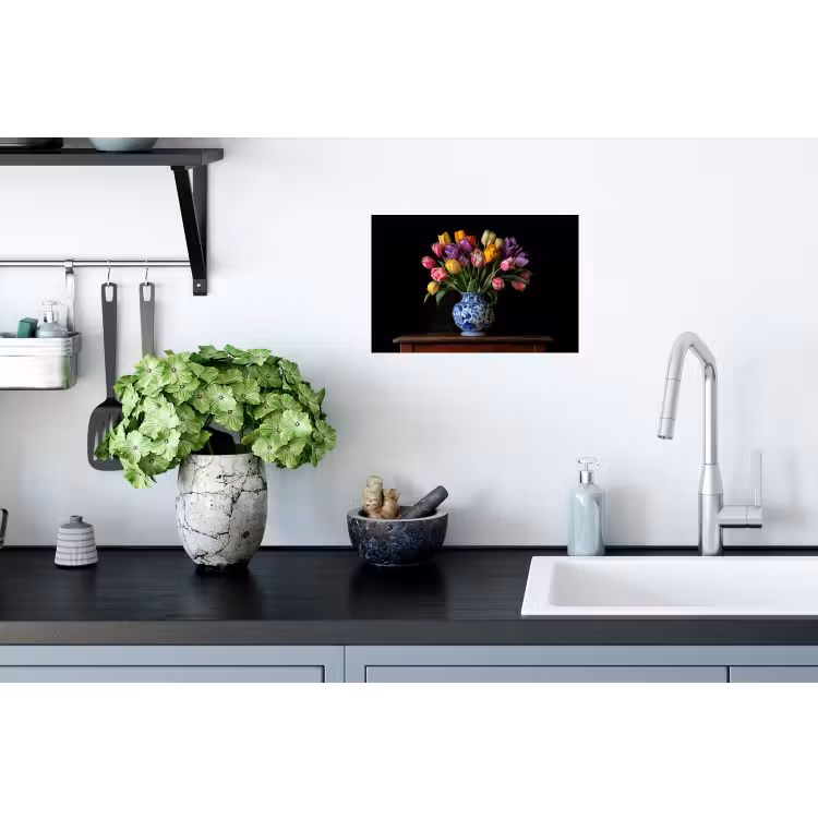 Tulpen - Kleuren - Hout - Vaas Muursticker klein -keuken