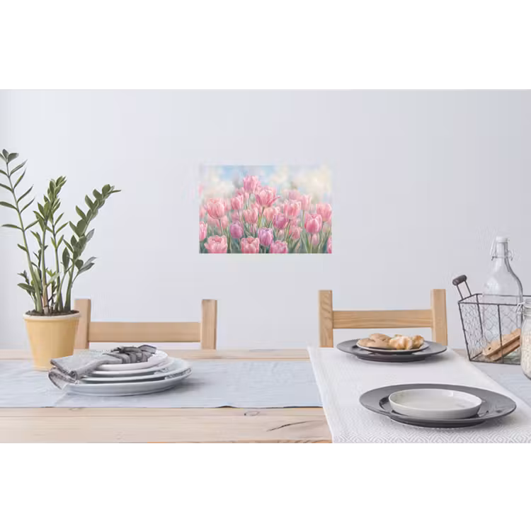 Tulpen - Veld - Lente - Roze Muursticker klein -eettafel