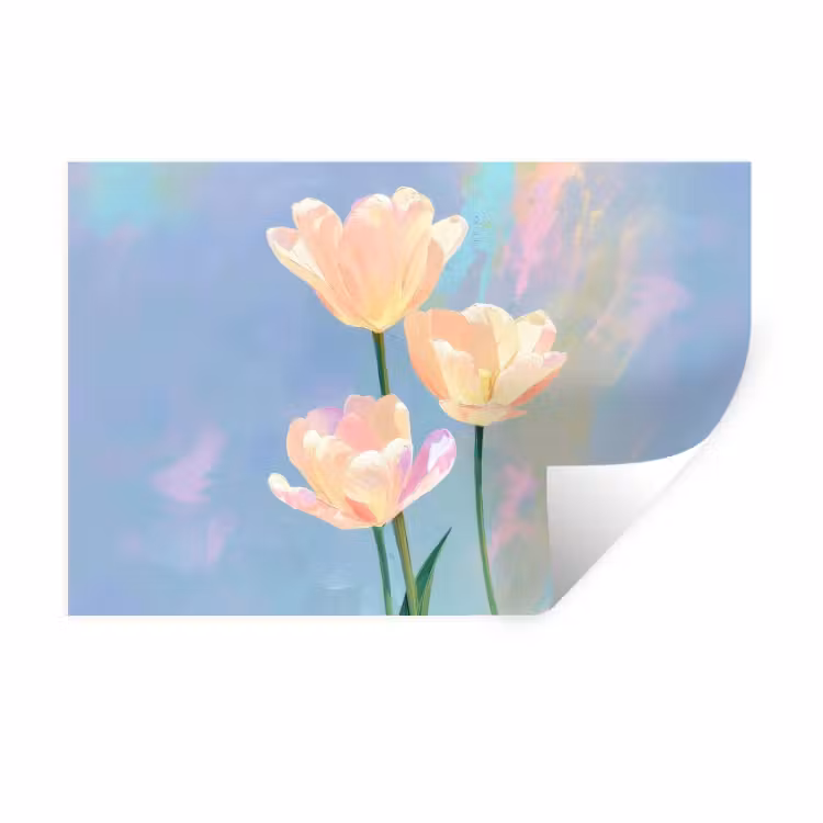 Tulpen - Roze accenten - Blauw Muursticker klein -3d