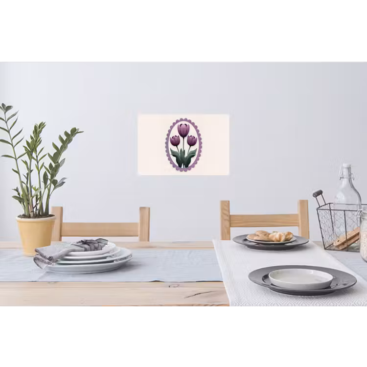 Tulpen - Paars - Lijst - Bladeren Muursticker klein -eettafel