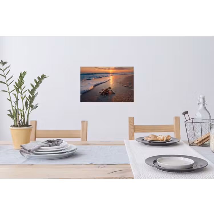 Schildpad - strand - Zonsondergang Muursticker klein -eettafel