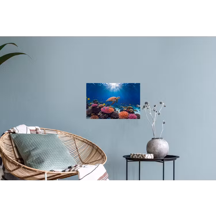 Schildpad - Koraalrif - Oceaan - Dieren - Blauw Muursticker klein -plant