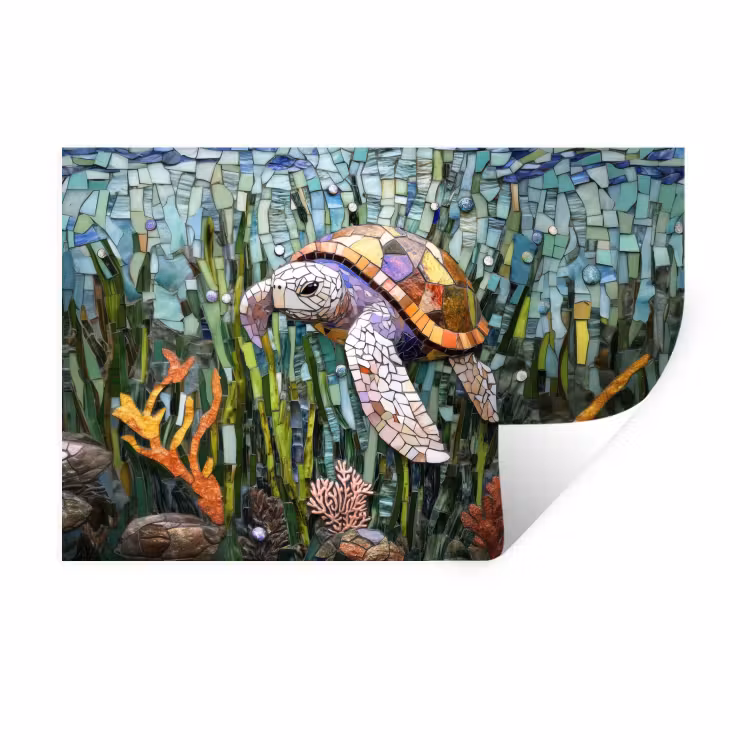 Schildpad - Zeewier - Mozaïek Muursticker klein -3d
