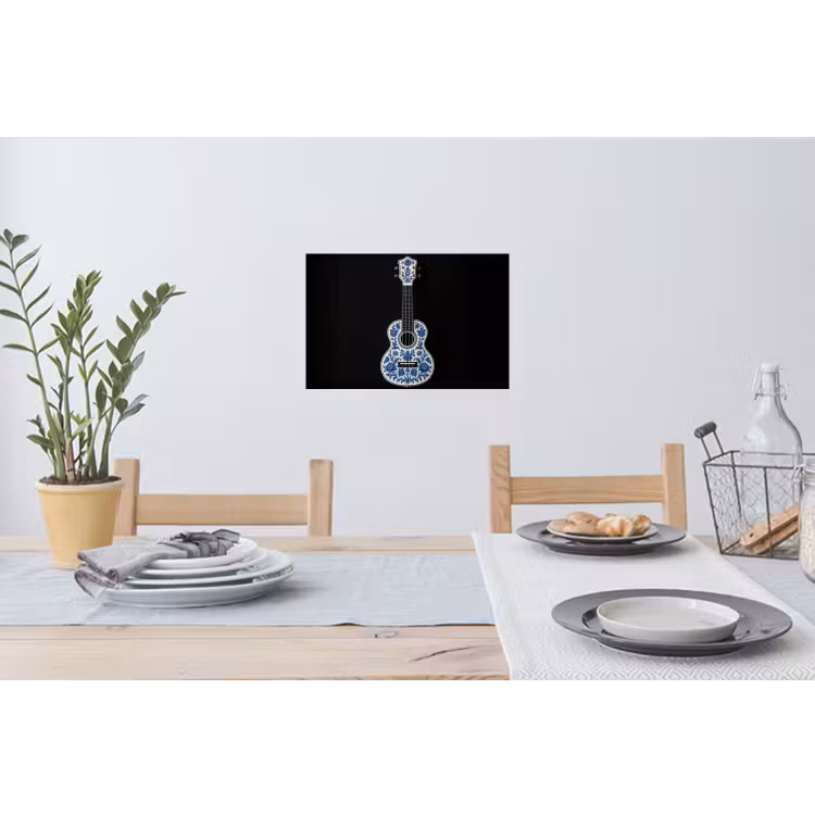 Ukelele - Delfts - Blauw - Muziek Muursticker klein -eettafel