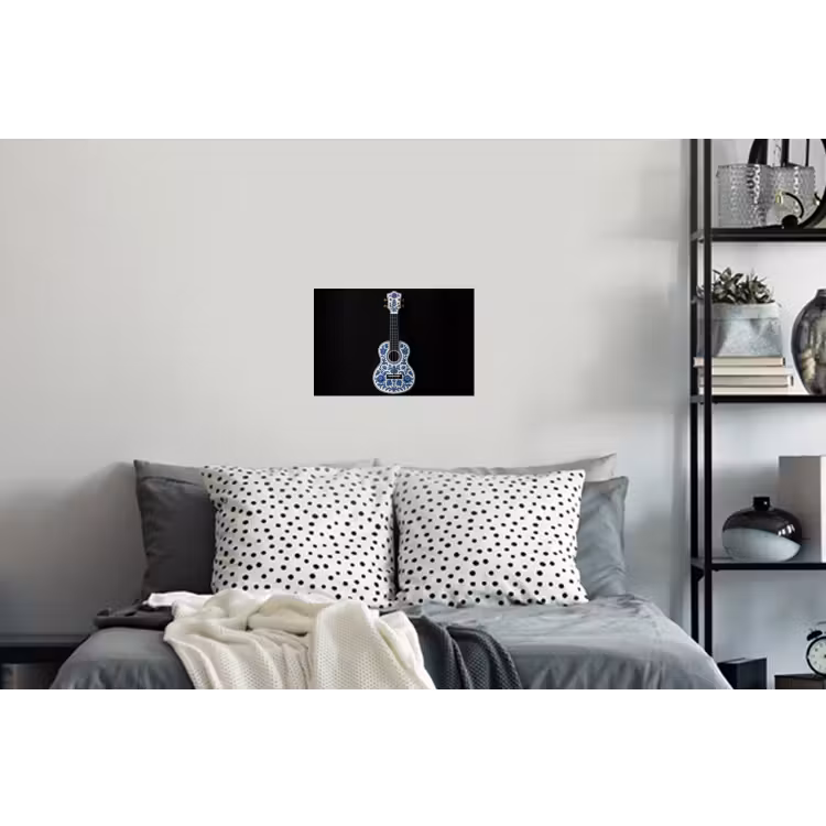 Ukelele - Delfts - Blauw - Muziek Muursticker klein -slaapkamer