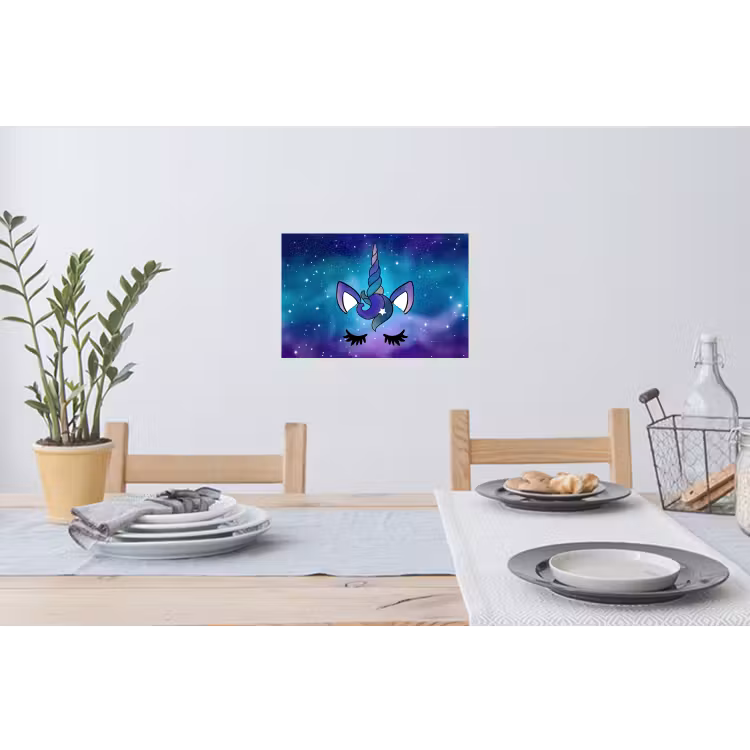Eenhoorn - Sterrenhemel - Ster - Blauw Muursticker klein -eettafel