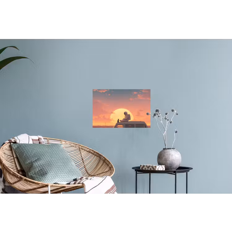 Busje - Kat - Zonsondergang - Oranje Muursticker klein -plant