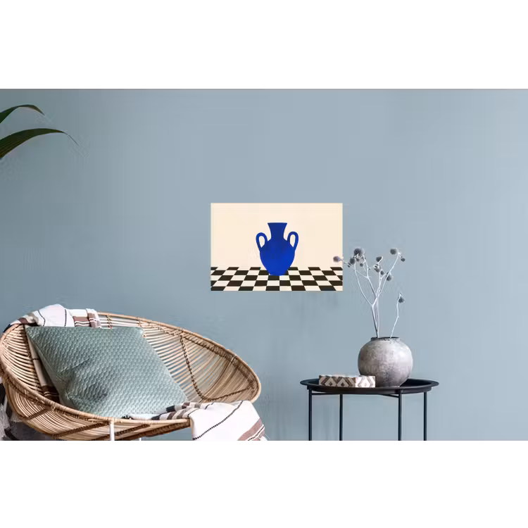 Vaas - Blauw - Geblokt - Modern Muursticker klein -plant