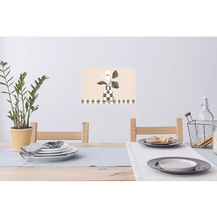 Vaas - Geruit - Groen - Bloem Muursticker klein -eettafel