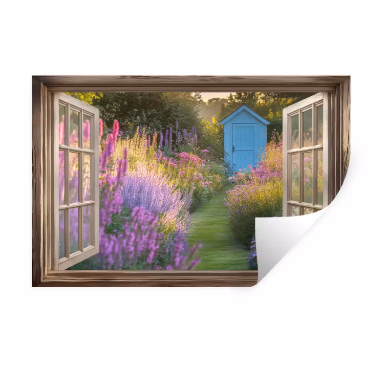 Doorkijk - Bloemen - Raam - Natuur Muursticker klein -3d
