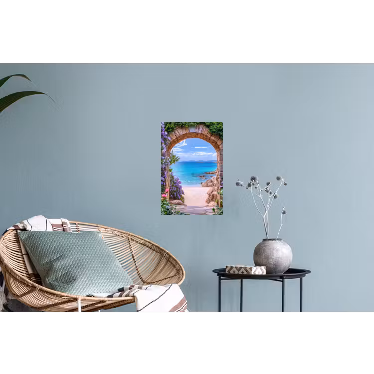 Doorkijk - Poort - Zee - Strand - Rotsen Muursticker klein -plant
