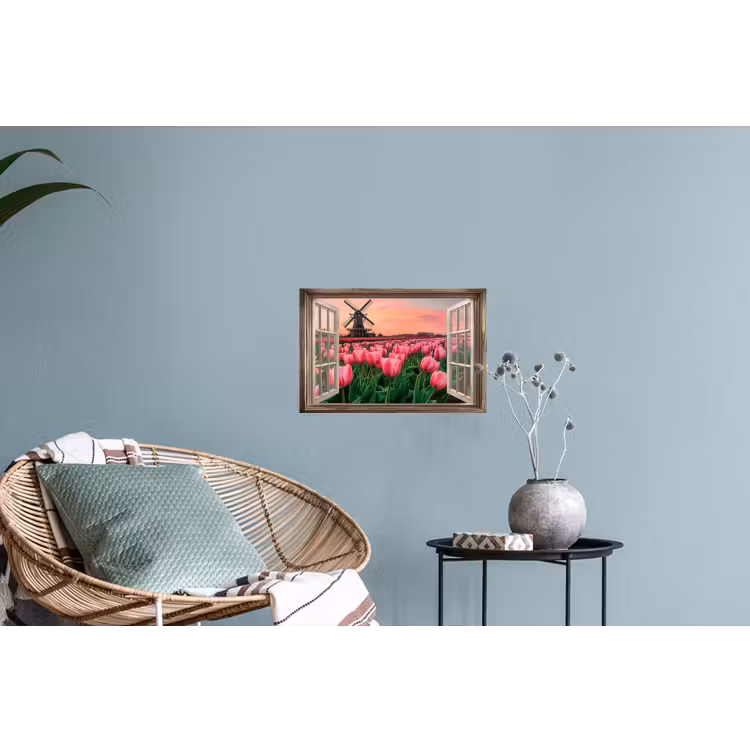 Doorkijk - Tulpen - Bloemen - Molen - Raam Muursticker klein -plant