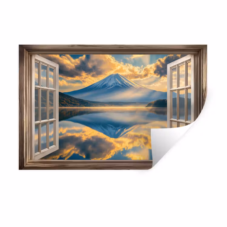 Doorkijk - Landschap - Bergen - Uitzicht - Raam Muursticker klein -3d
