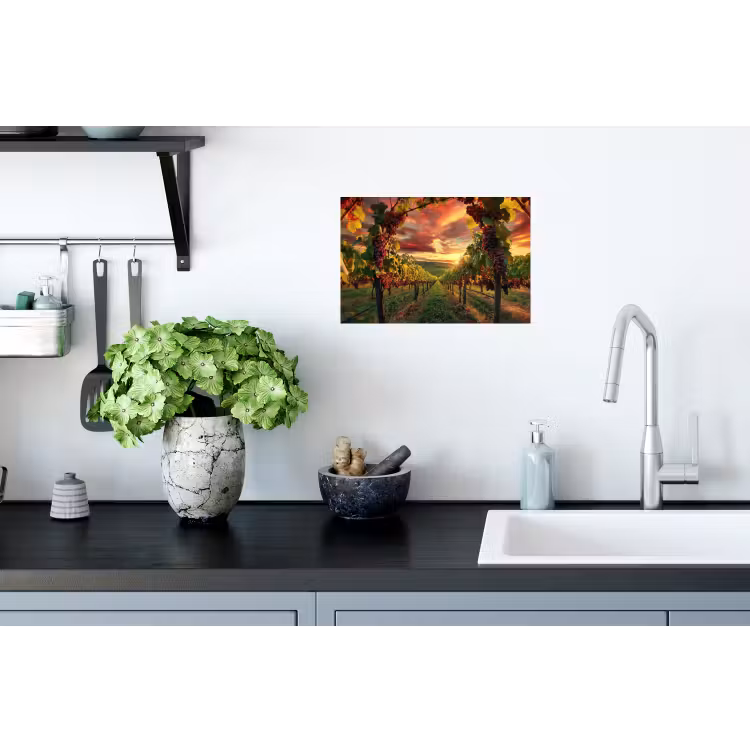 Wijngaard - Druiven - Zonsondergang Muursticker klein -keuken
