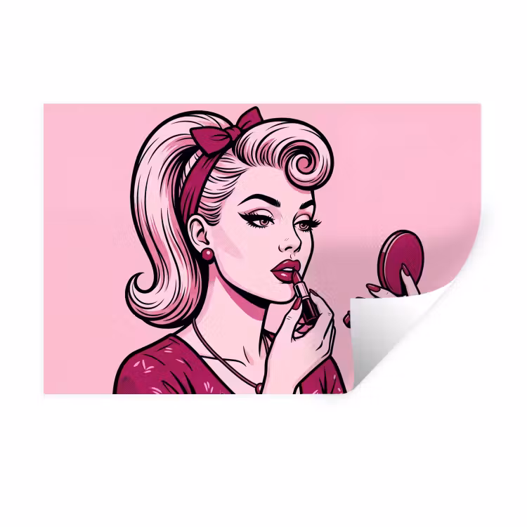 Vintage - Vrouw - Roze Muursticker klein -3d