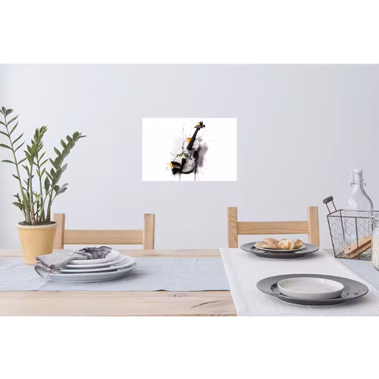 Viool - Oranje - Zwart - Penseelstreken Muursticker klein -eettafel