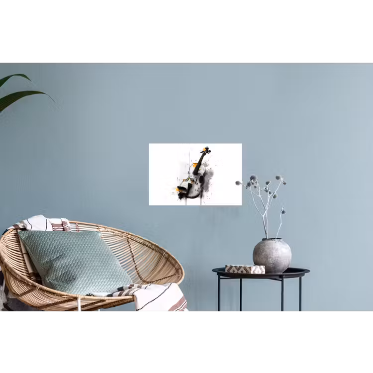 Viool - Oranje - Zwart - Penseelstreken Muursticker klein -plant