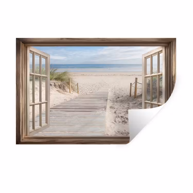Doorkijk - Strand - Duinen - Pad - Landschap Muursticker klein -3d