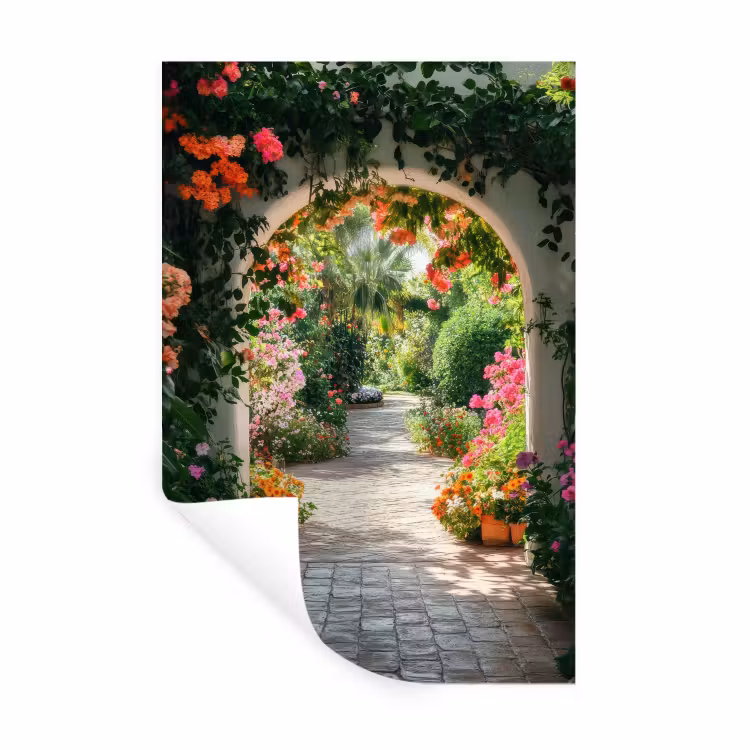 Doorkijk - Bloemen - Natuur - Bloementuin Muursticker klein -3d