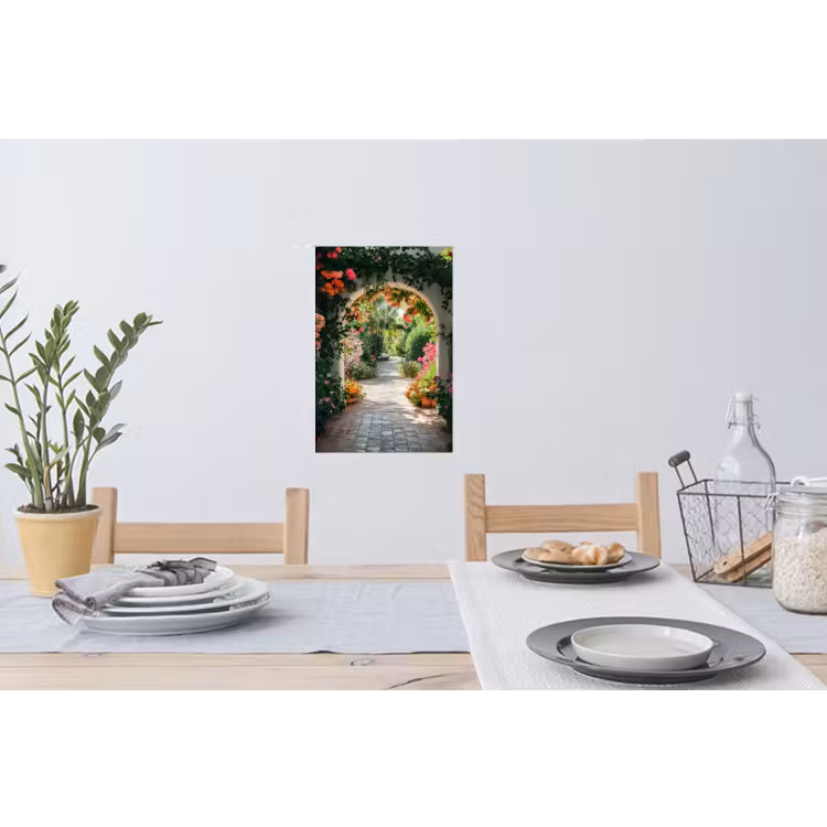 Doorkijk - Bloemen - Natuur - Bloementuin Muursticker klein -eettafel