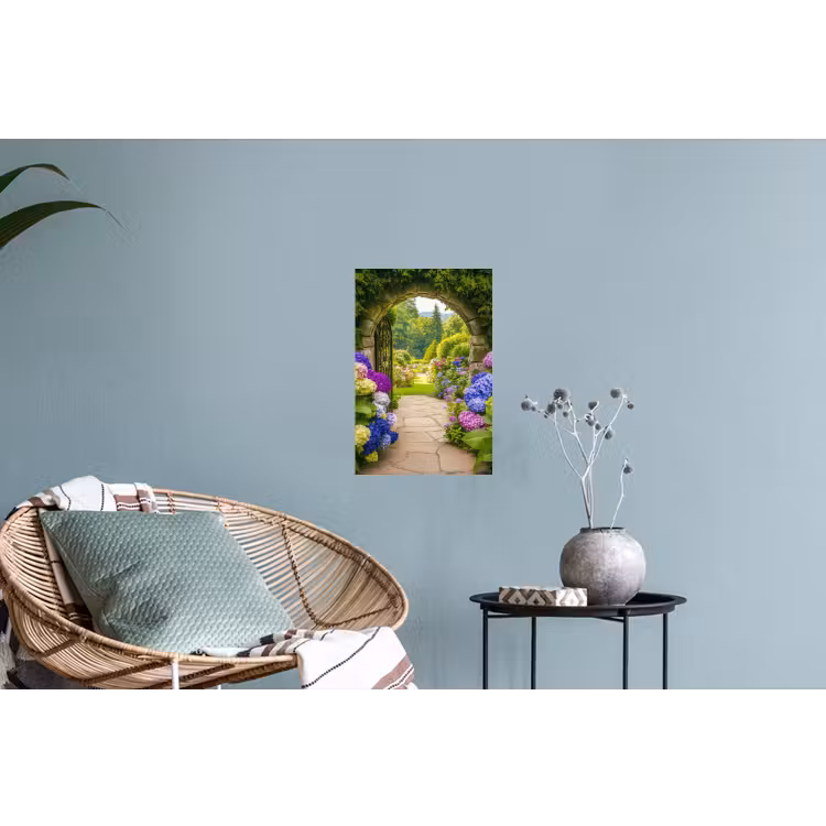 Doorkijk - Poort - Hortensia - Bloementuin Muursticker klein -plant