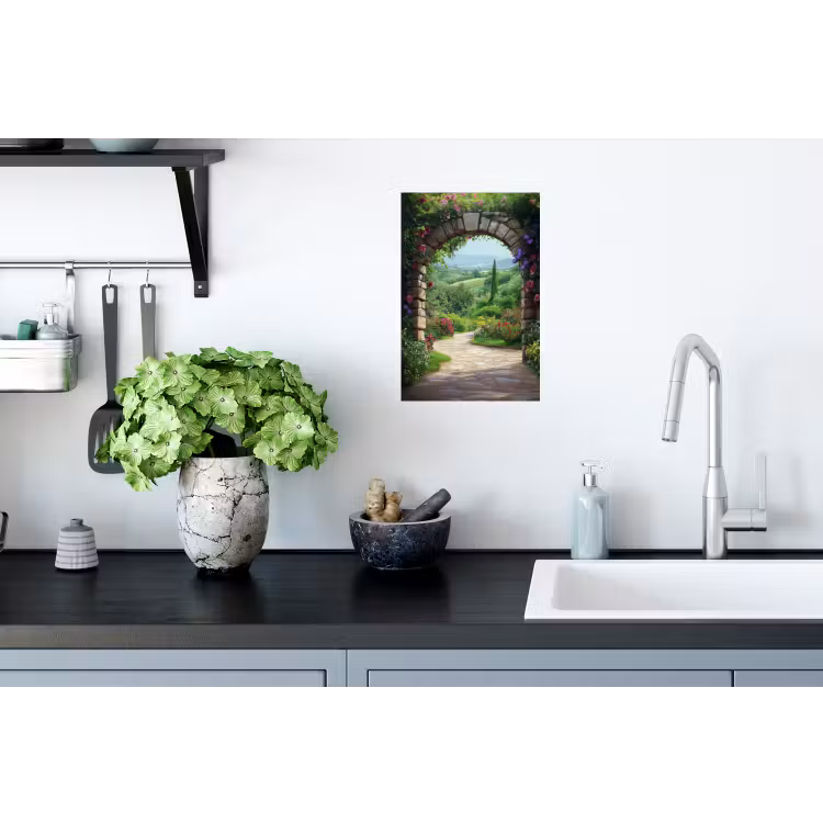 Doorkijk - Landschap - Bloemen - Pad - Uitzicht Muursticker klein -keuken