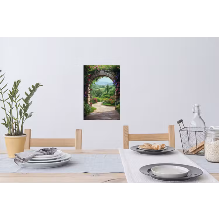 Doorkijk - Landschap - Bloemen - Pad - Uitzicht Muursticker klein -eettafel