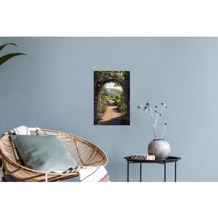 Doorkijk - Landschap - Bloemen - Rozenboog - Natuur Muursticker klein -plant