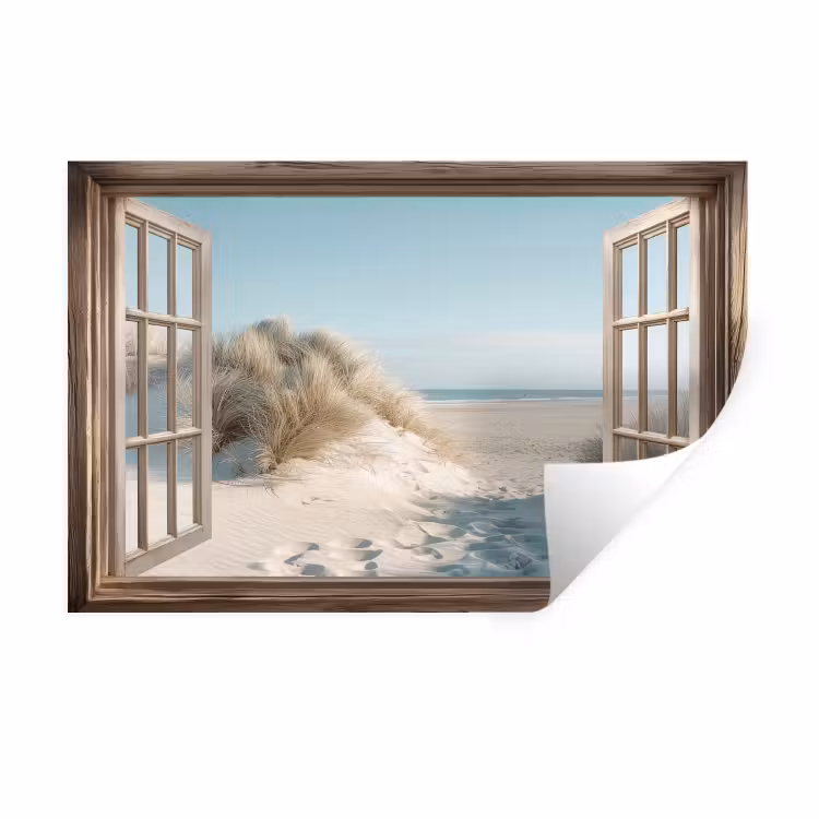 Doorkijk - Helmgras - Duinen - Zee - Landschap Muursticker klein -3d
