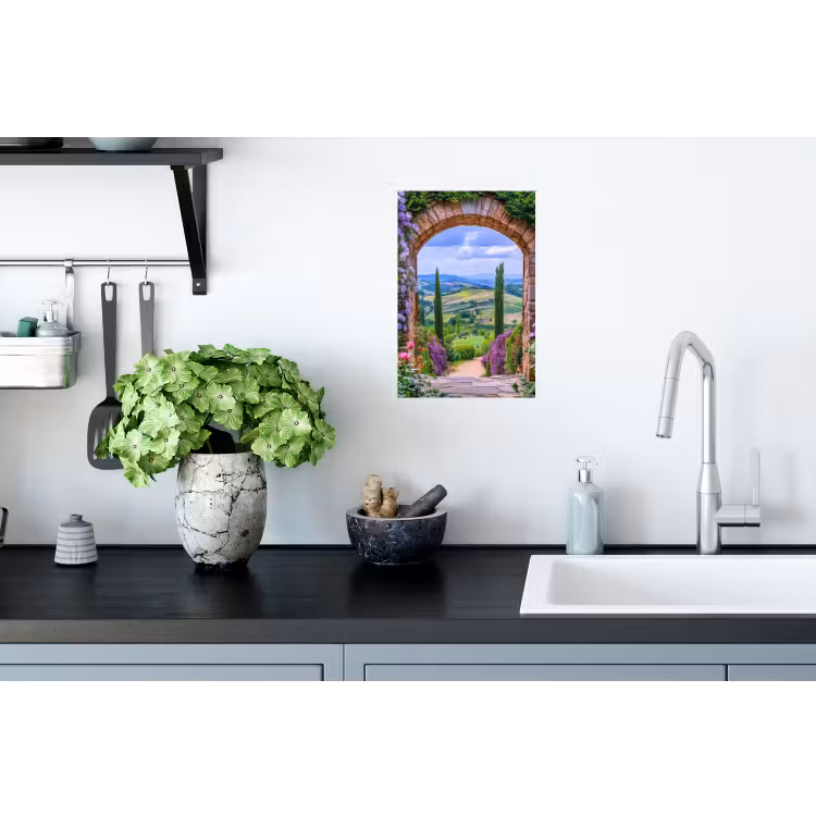 Doorkijk - Toscane - Landschap - Poort Muursticker klein -keuken