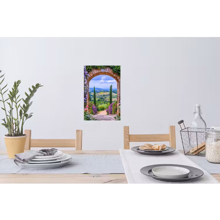 Doorkijk - Toscane - Landschap - Poort Muursticker klein -eettafel