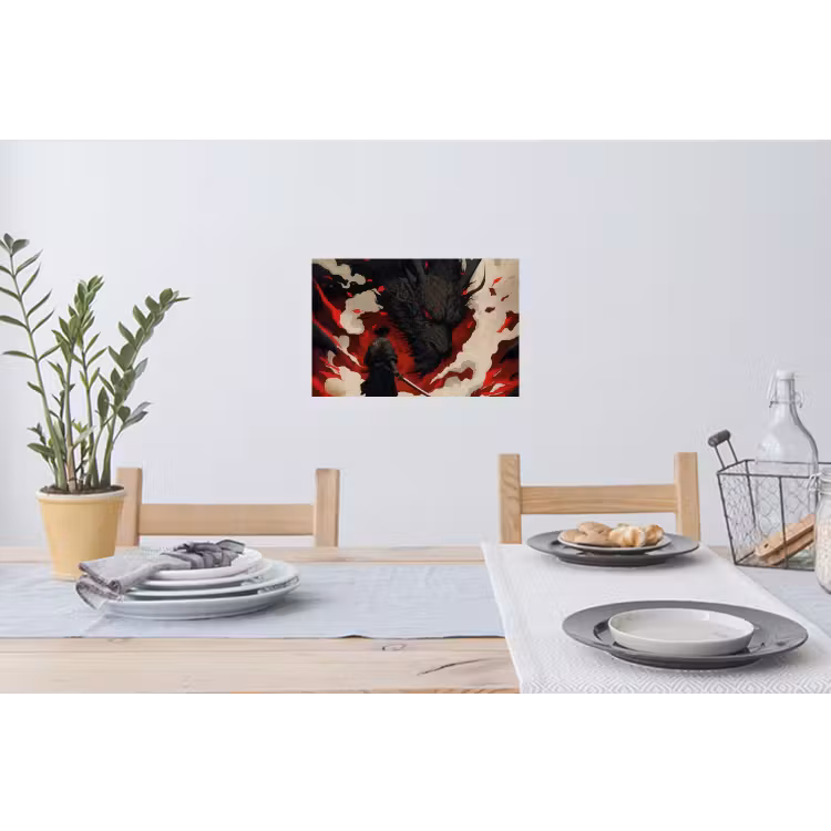 Krijger - Draak - Zwart - Rood - Rook Muursticker klein -eettafel