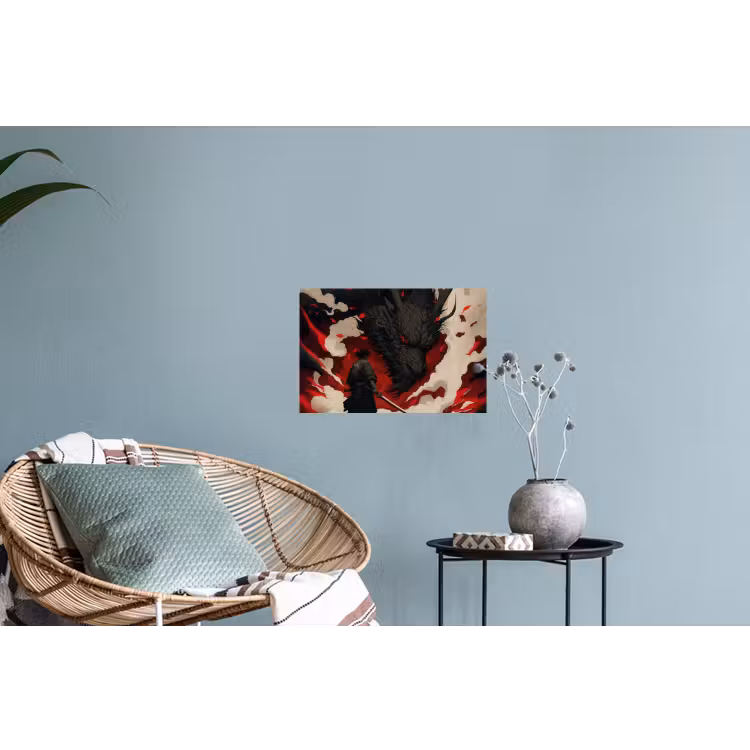 Krijger - Draak - Zwart - Rood - Rook Muursticker klein -plant