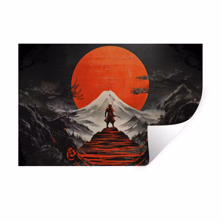 Krijger - Rode trappen - Zon - Berg Muursticker klein -3d