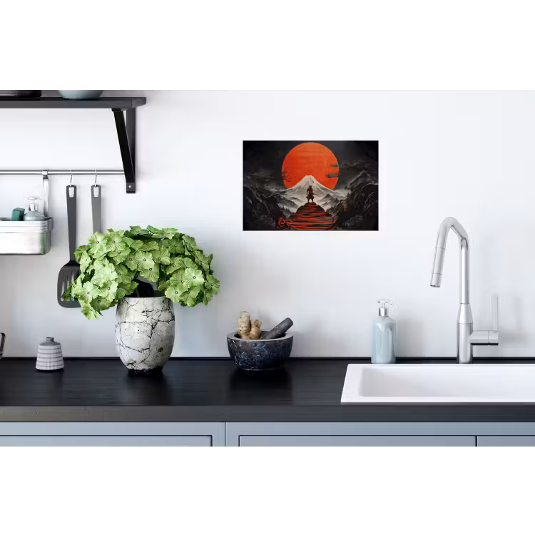 Krijger - Rode trappen - Zon - Berg Muursticker klein -keuken