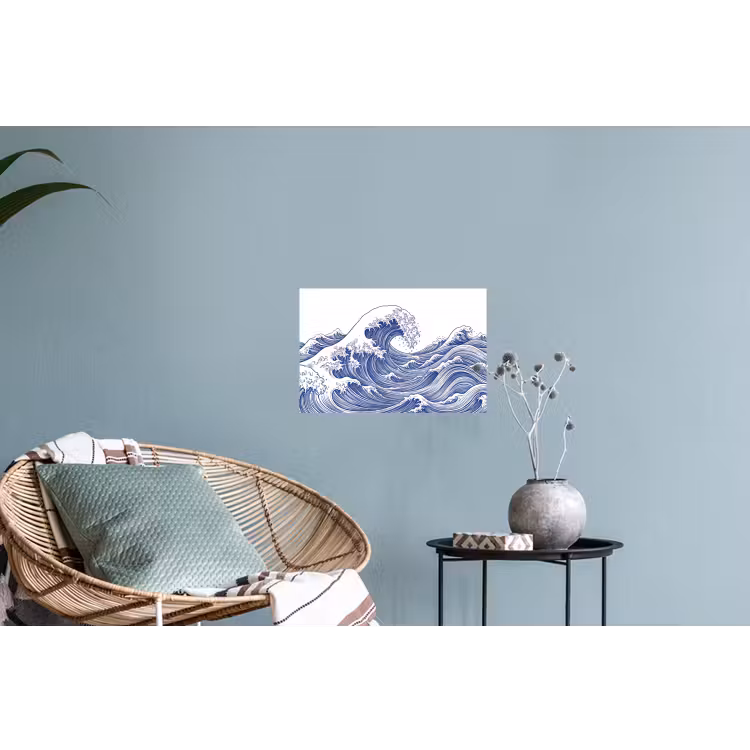 Golf - Japans - Zee - Illustratie - Blauw Muursticker klein -plant