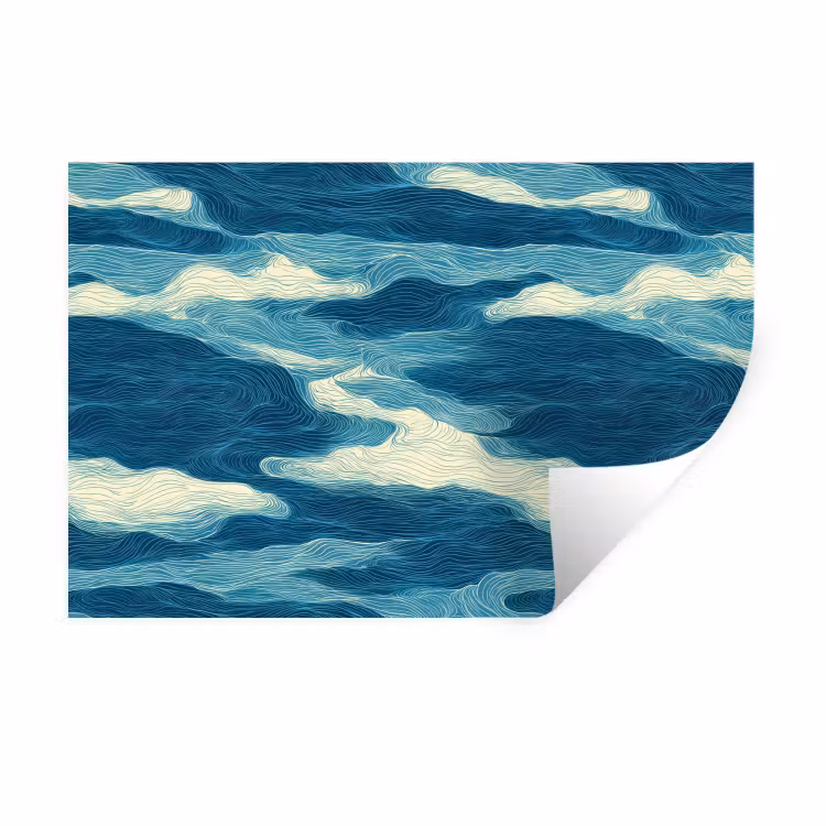 Golven - Abstract - Patroon - Blauw - Wit Muursticker klein 286 -3d