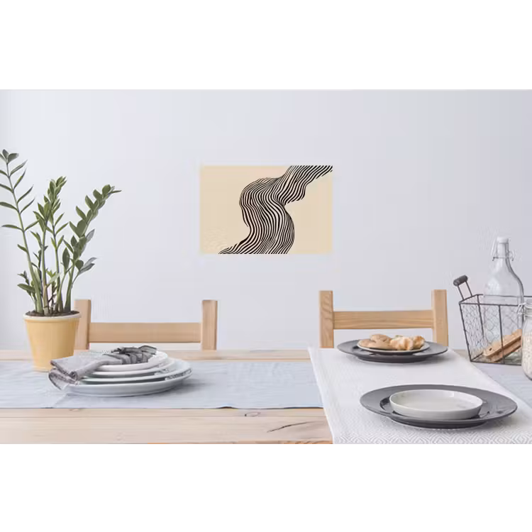 Golvend - Lijnen - Abstract - Silhouet Muursticker klein -eettafel