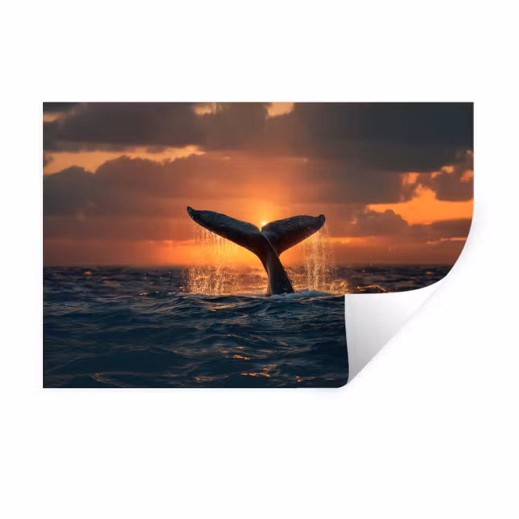 Walvis staart - Water - Zonsondergang Muursticker klein -3d