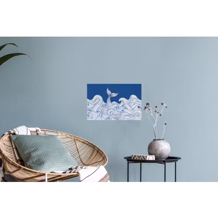 Walvis - Staart - Golven - Lijntekening - Blauw Muursticker klein -plant