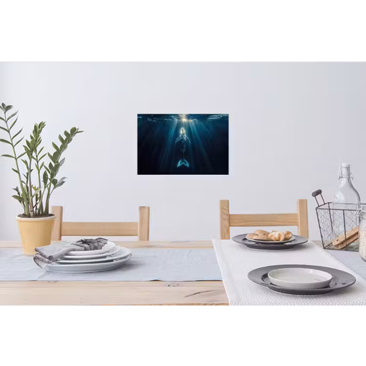 Walvis - Water - Zonnestralen - Blauw Muursticker klein -eettafel