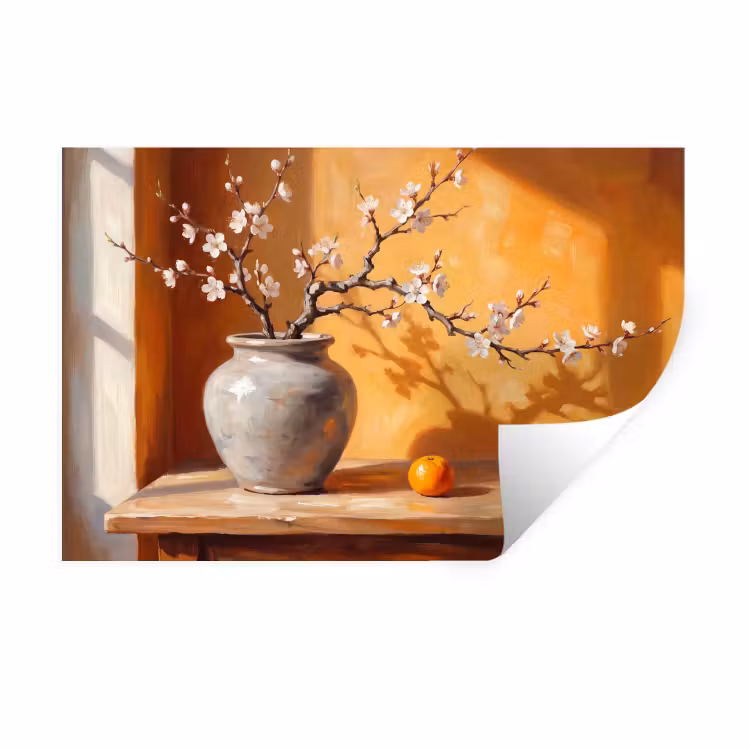 Wall Sticker - White Flowers - Still Life - Witte bloemen - Stilleven Muursticker klein