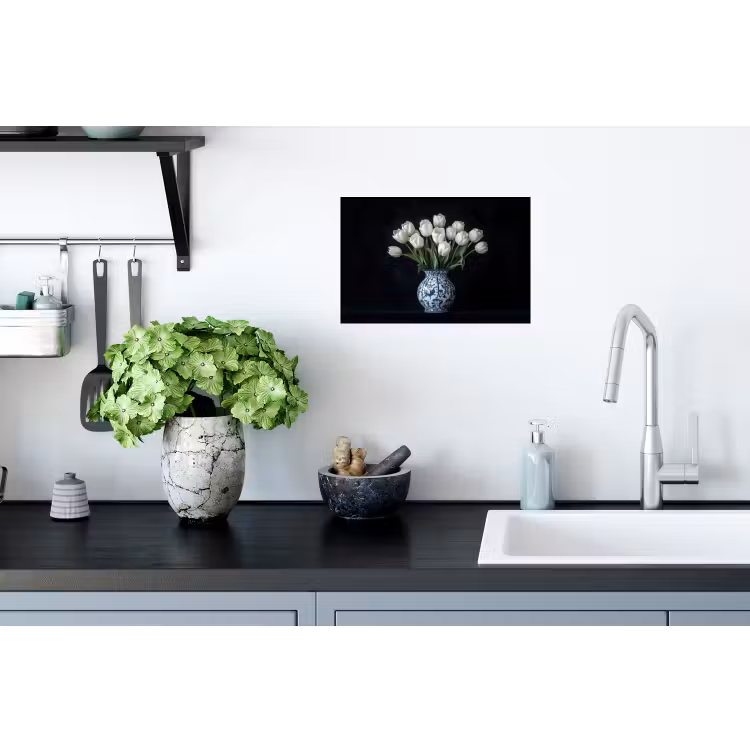 Wit - Bloemen - Tulpen - Vaas Muursticker klein -keuken