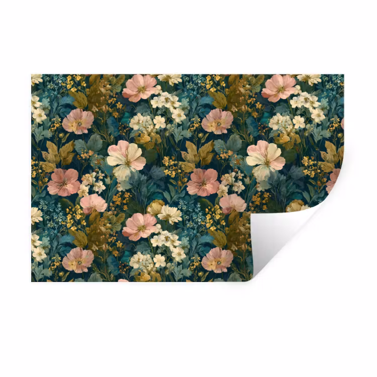 Wilde bloemen - Botanisch - Patroon - Roze - Romantisch Muursticker klein 286 -3d