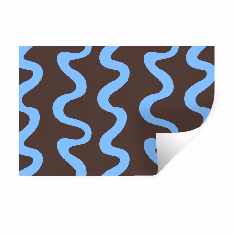 Kronkelende lijnen - Blauw - Bruin - Minimalistisch Muursticker klein 286 -3d